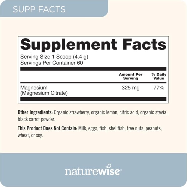 Naturewise Magnesium 325 Mg Powder 9.3 oz Strawberry flavor - Image 2
